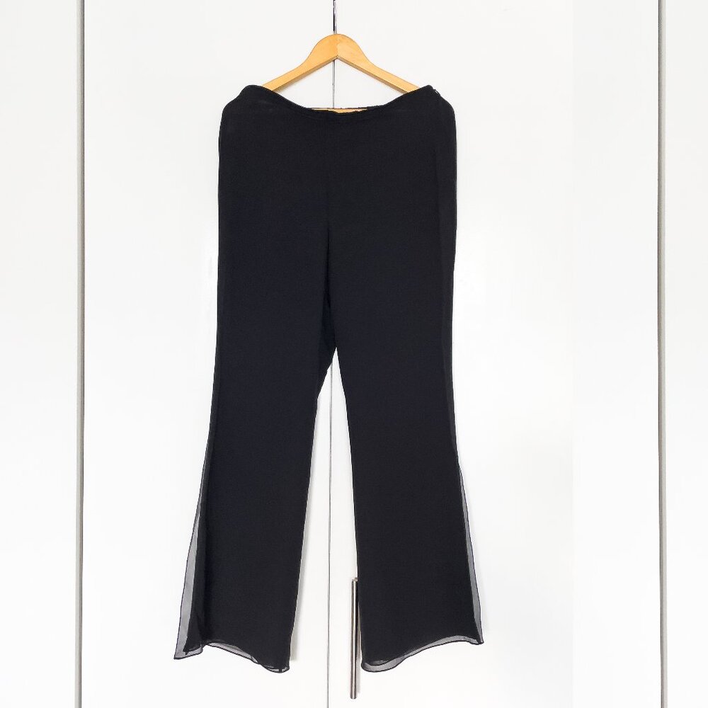 LUISA SPAGNOLI Black Silk Layered Pants, Side Slit, Size Medium
